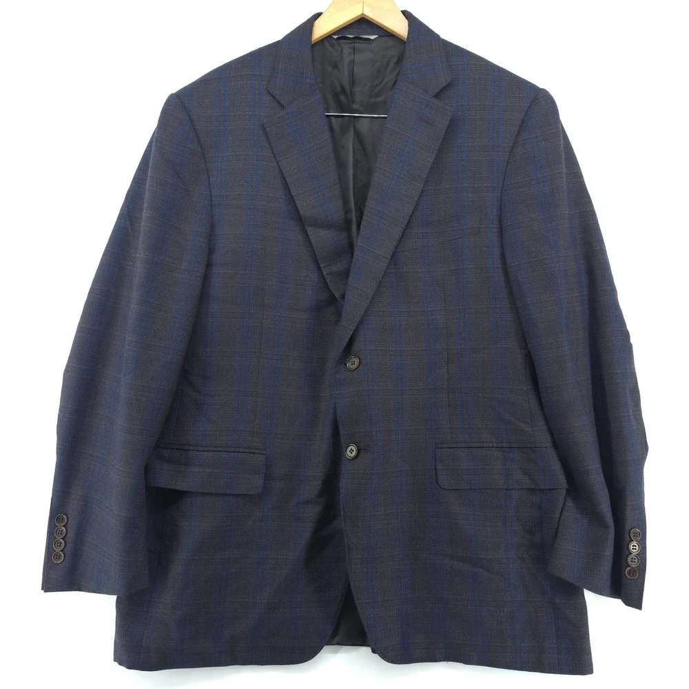 Canali 1934 Mens Wool Sport Coat Blazer 44R IT54 Charcoal Blue Windowpane Italy